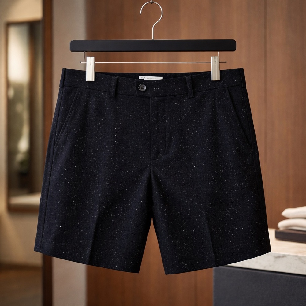 Club Monaco Black Speckled Flat-Front Shorts
